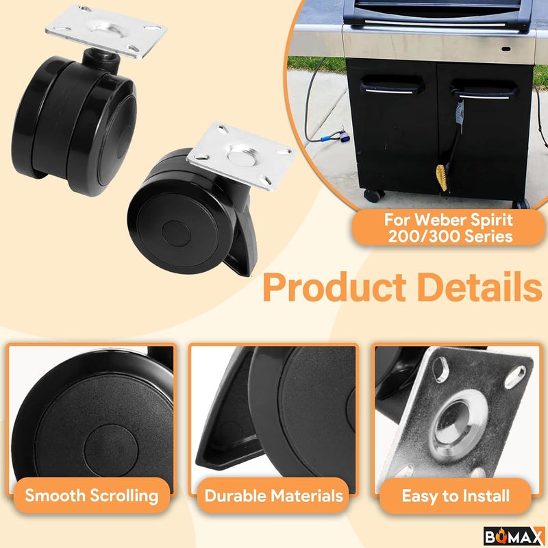 BQMAX 69827 Fixed Caster Wheel for Weber Spirit 200/300 Series Grill Spirit E-310 Parts, for Weber Spirit E-215 E315 E320 SP320 S315 Grill Wheel Replacement Parts, Black - Image 4